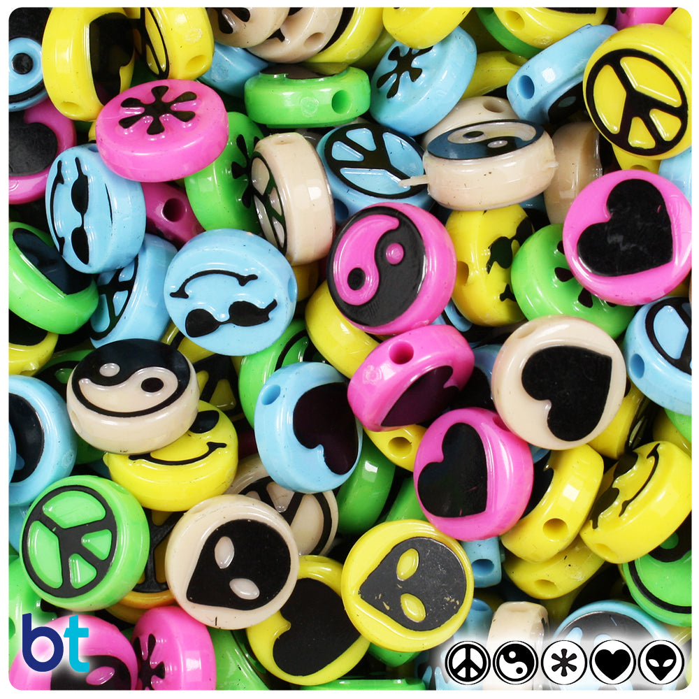 Hip 13mm Picture Beads - Opaque Mix with Black (30pcs)