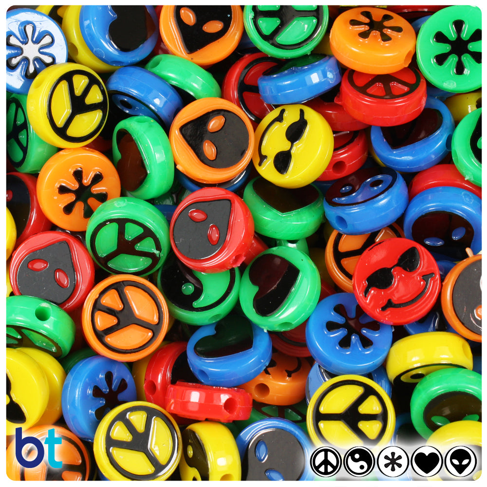 Hip 13mm Picture Beads - Primary Opaque Mix with Black (30pcs)