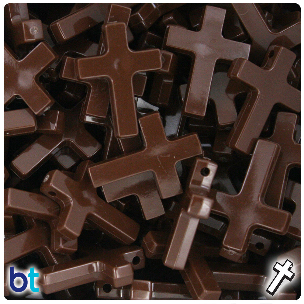 Chocolate Opaque 26mm Fashion Cross Plastic Pendant Beads (40pcs)