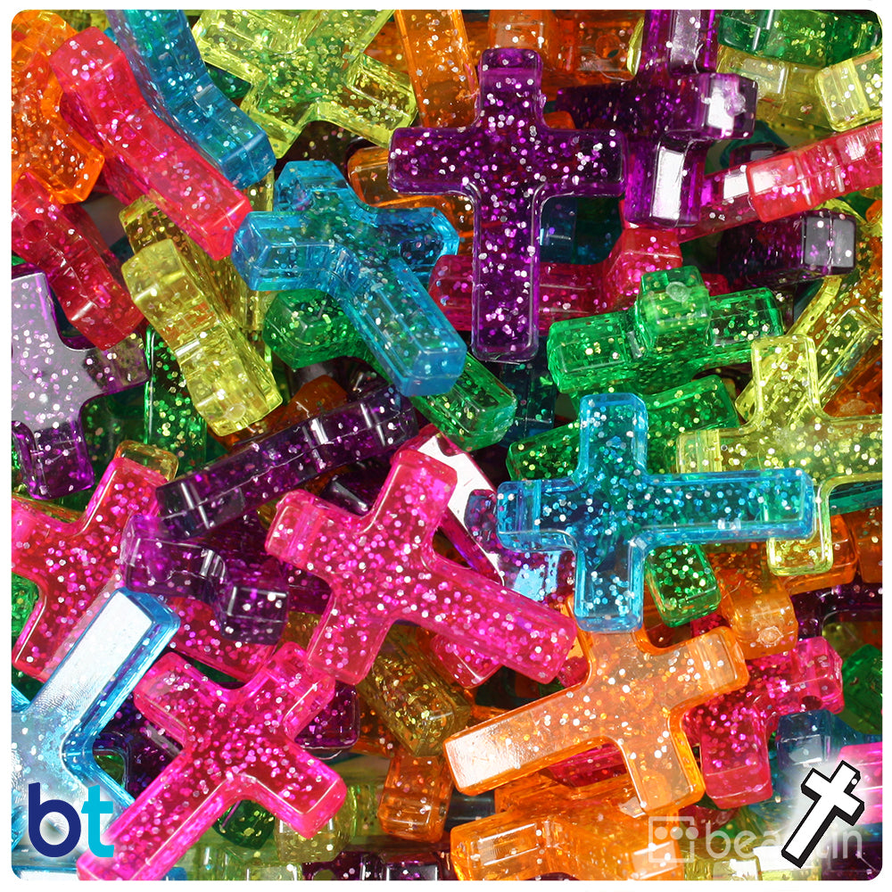 Jelly Sparkle Mix 26mm Fashion Cross Plastic Pendant Beads (40pcs)