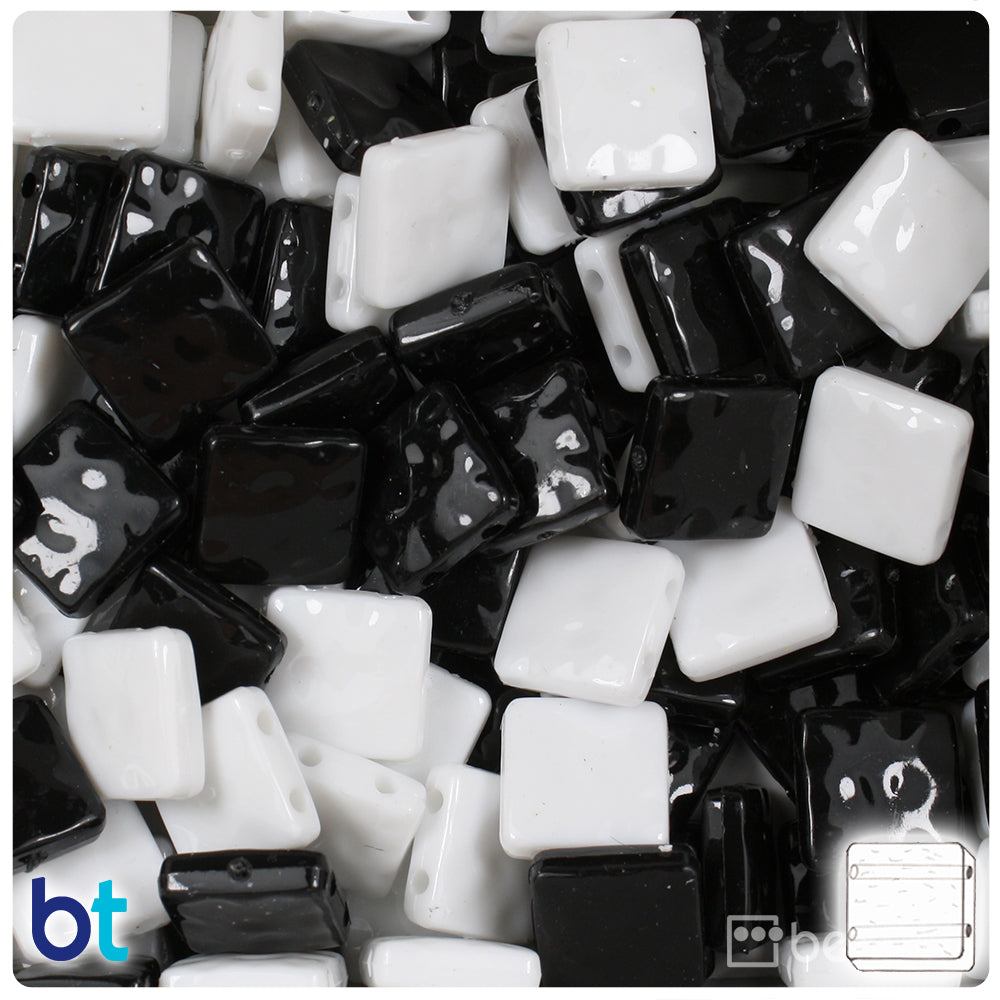 Black & White Opaque Mix 13mm Hammered Plastic Slide Beads (84g)