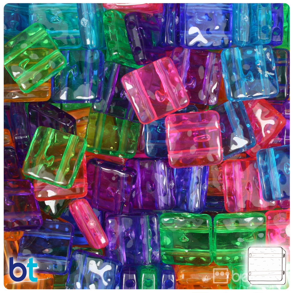 Jelly Transparent Mix 13mm Hammered Plastic Slide Beads (84g)
