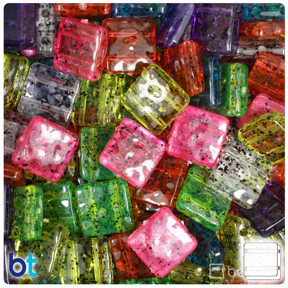 Mixed Black Sparkle 13mm Hammered Plastic Slide Beads (84g)