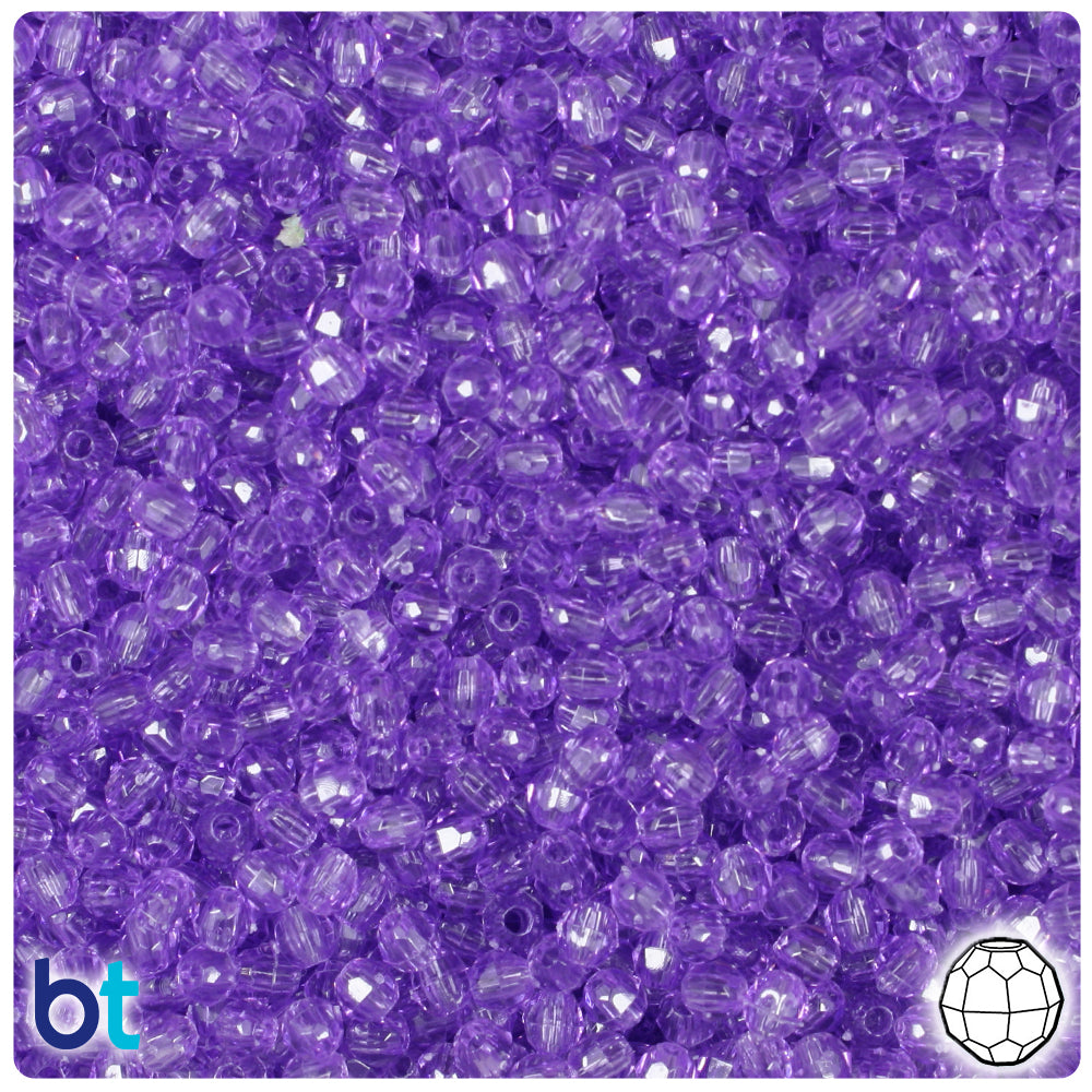 Amethyst Transparent 4mm Faceted Round Plastic Beads (1350pcs)