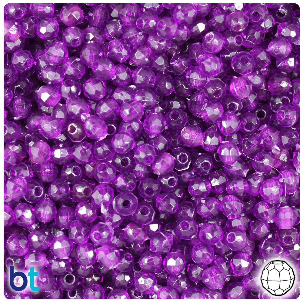 Dark Amethyst Transparent 4mm Faceted Round Plastic Beads (1350pcs)