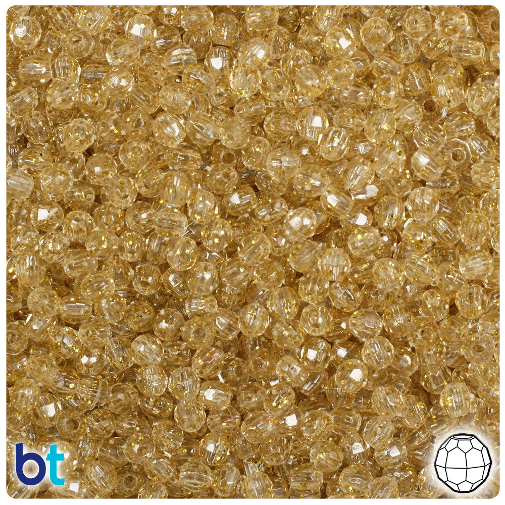 Gold Sparkle 4mm Faceted Round Plastic Beads (1350pcs)