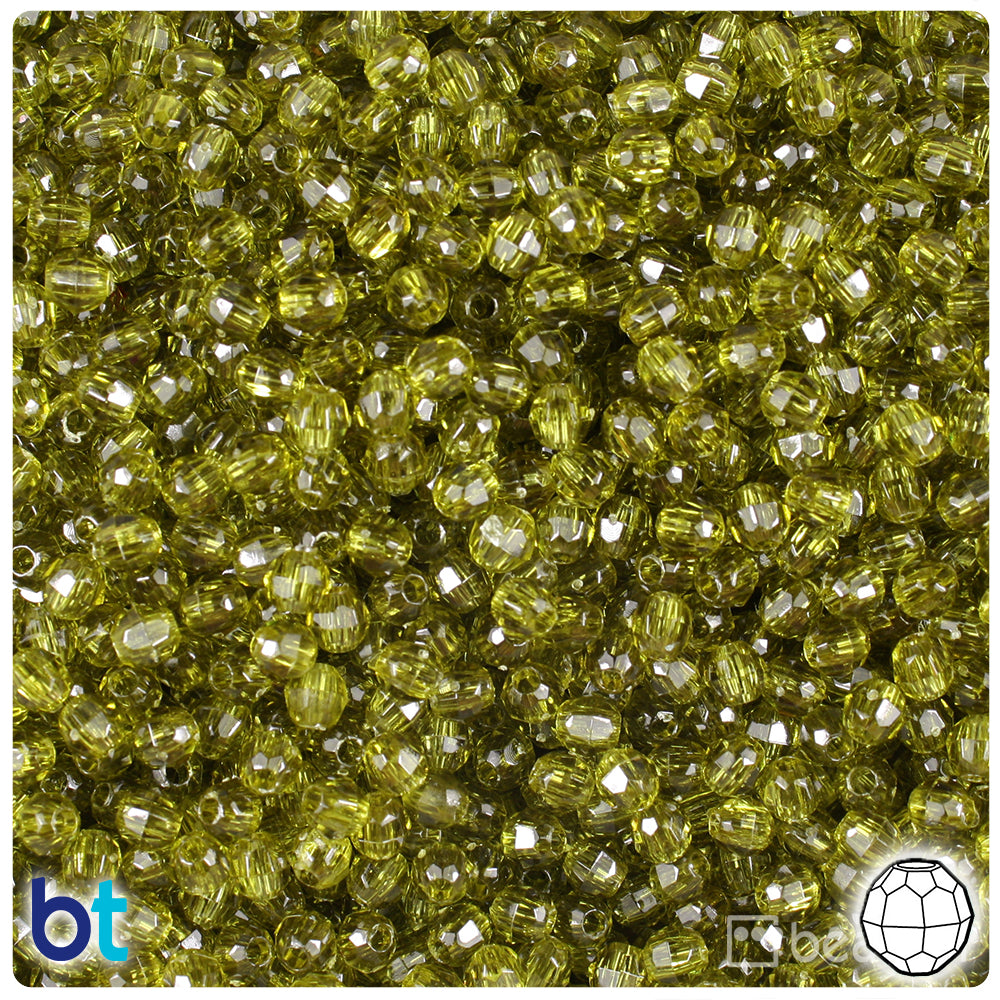 Avocado Transparent 4mm Faceted Round Plastic Beads (1350pcs)
