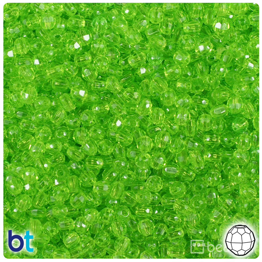 Lime Transparent 4mm Faceted Round Plastic Beads (1350pcs)