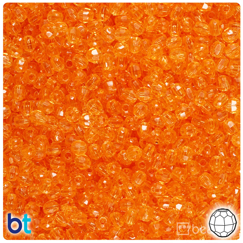 Orange Transparent 4mm Faceted Round Plastic Beads (1350pcs)