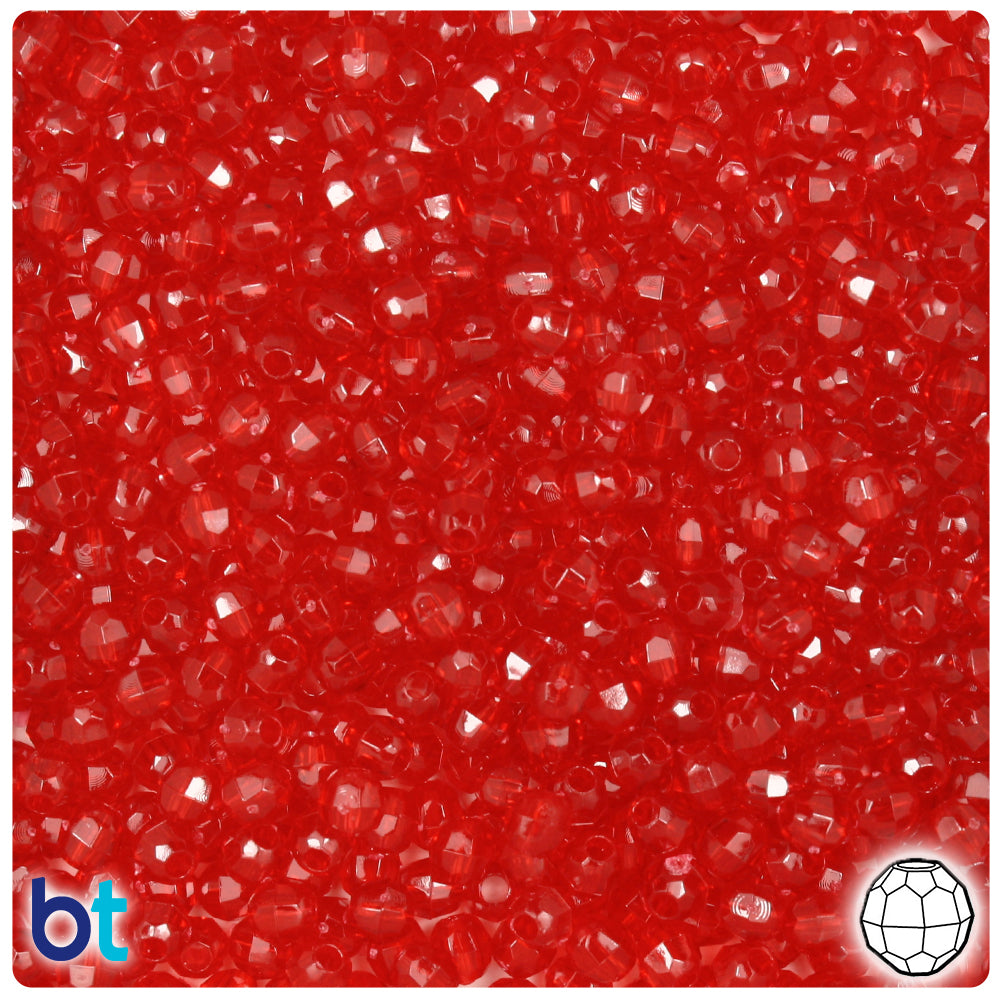 Ruby Transparent 4mm Faceted Round Plastic Beads (1350pcs)