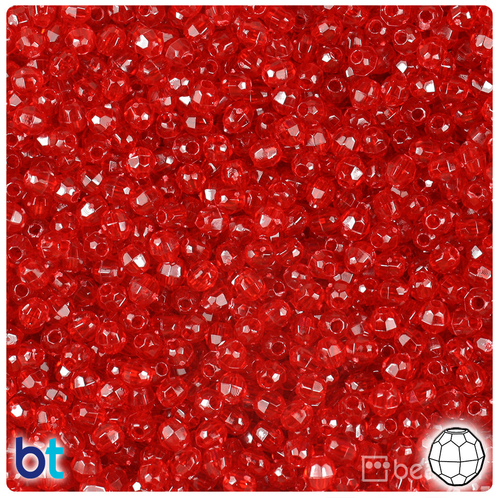 Dark Ruby Transparent 4mm Faceted Round Plastic Beads (1350pcs)