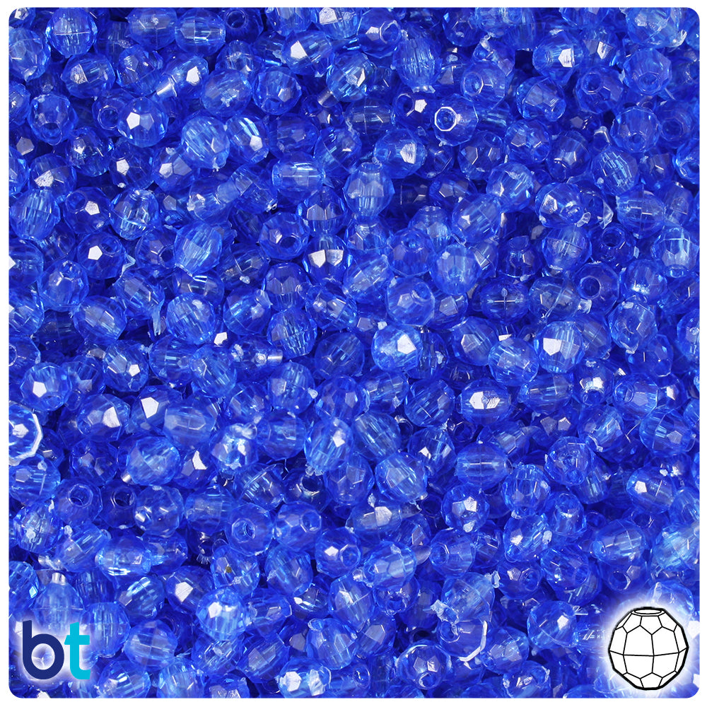 Dark Sapphire Transparent 4mm Faceted Round Plastic Beads (1350pcs)