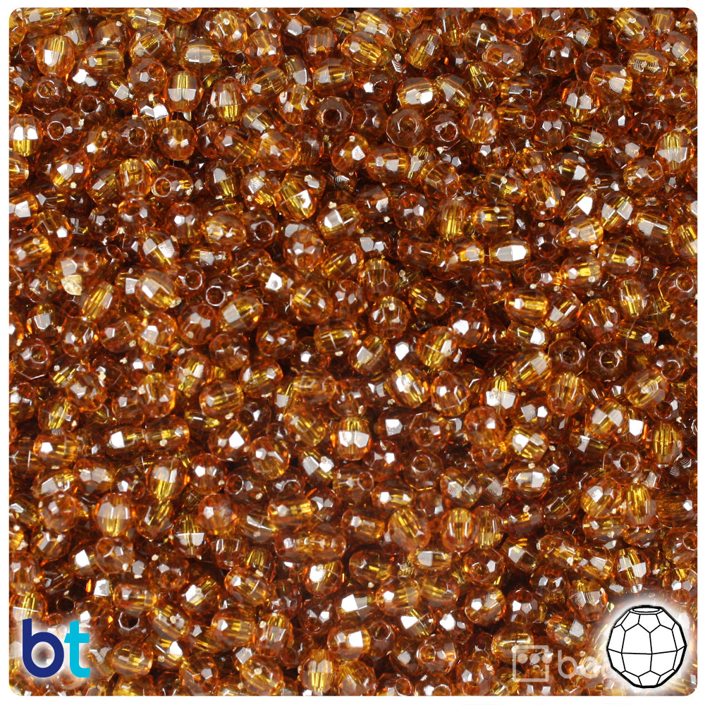 Root Beer Transparent 4mm Faceted Round Plastic Beads (1350pcs)