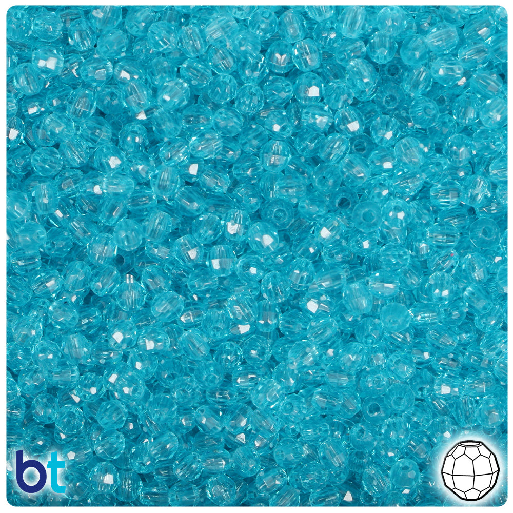 Turquoise Transparent 4mm Faceted Round Plastic Beads (1350pcs)