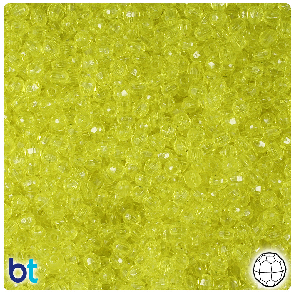 Yellow Transparent 4mm Faceted Round Plastic Beads (1350pcs)
