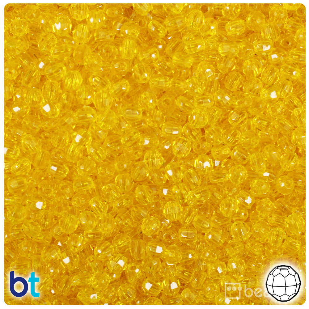 Dark Yellow Transparent 4mm Faceted Round Plastic Beads (1350pcs)