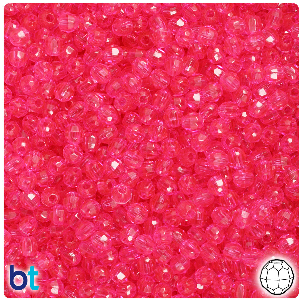 Hot Pink Transparent 4mm Faceted Round Plastic Beads (1350pcs)