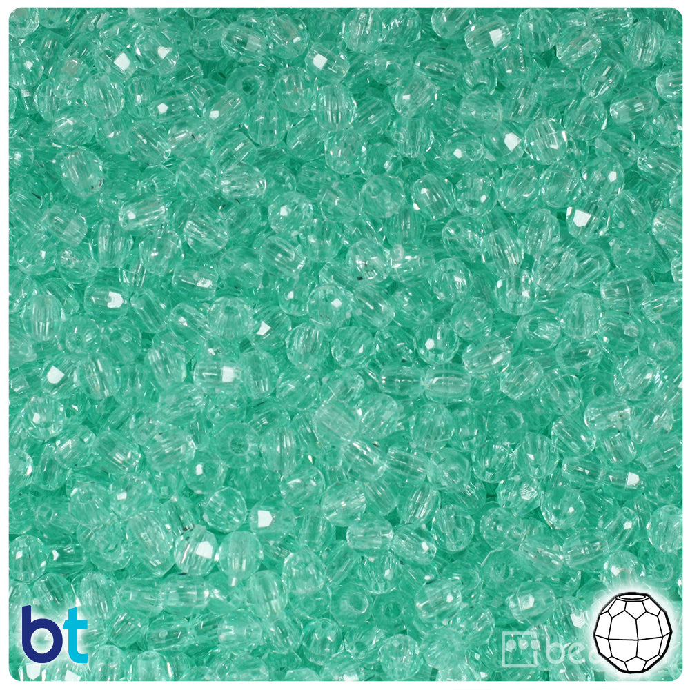 Green Aqua Transparent 4mm Faceted Round Plastic Beads (1350pcs)