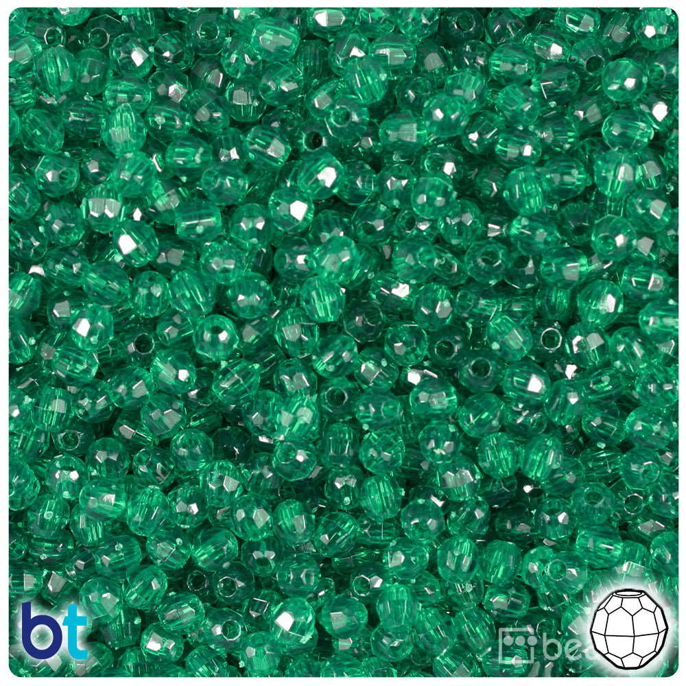 Forest Green Transparent 4mm Faceted Round Plastic Beads (1350pcs)