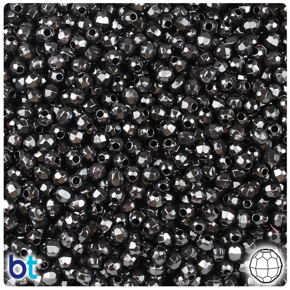 Black Opaque 4mm Faceted Round Plastic Beads (1350pcs)