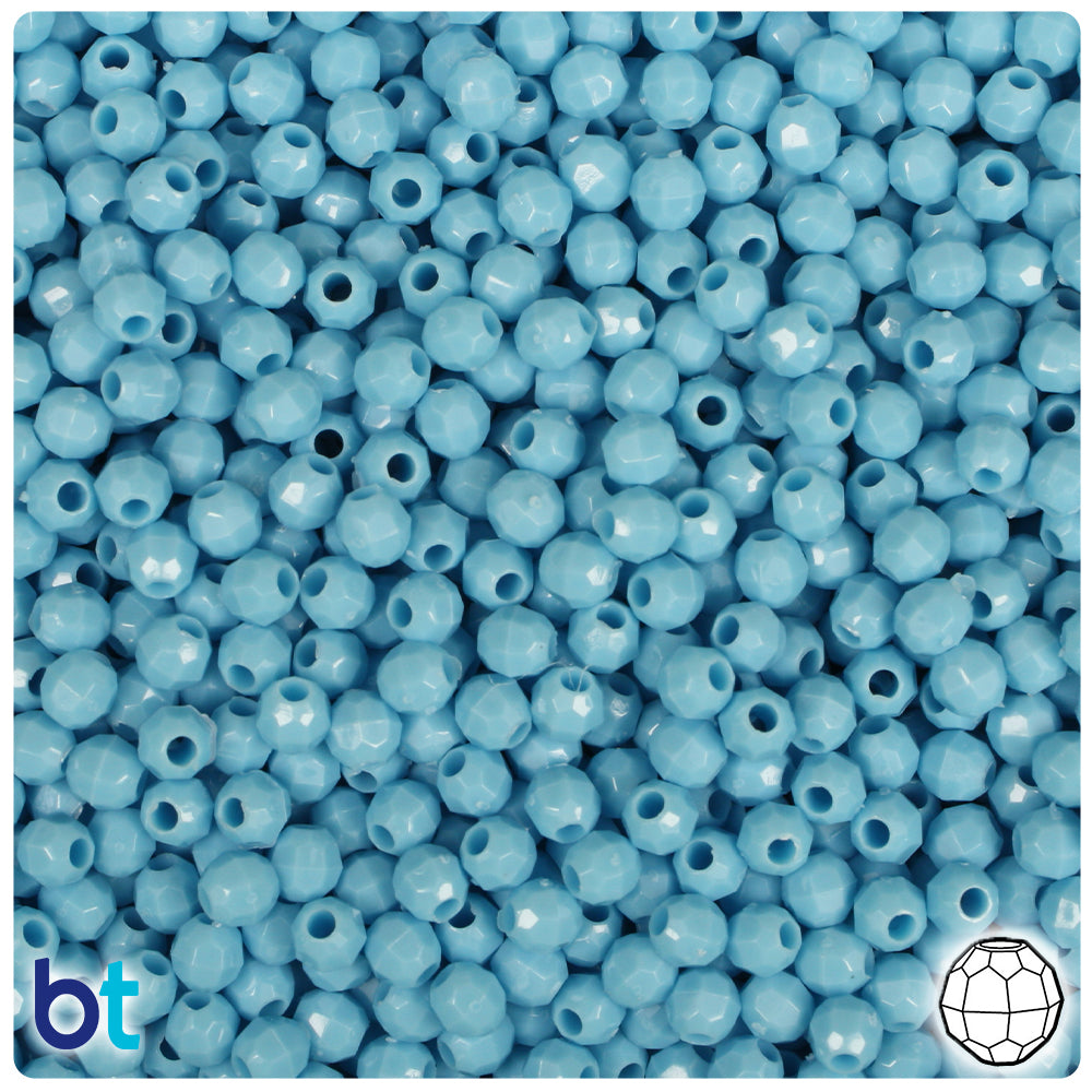 Baby Blue Opaque 4mm Faceted Round Plastic Beads (1350pcs)
