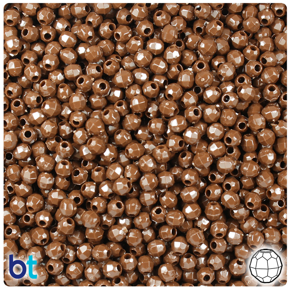 Chocolate Opaque 4mm Faceted Round Plastic Beads (1350pcs)