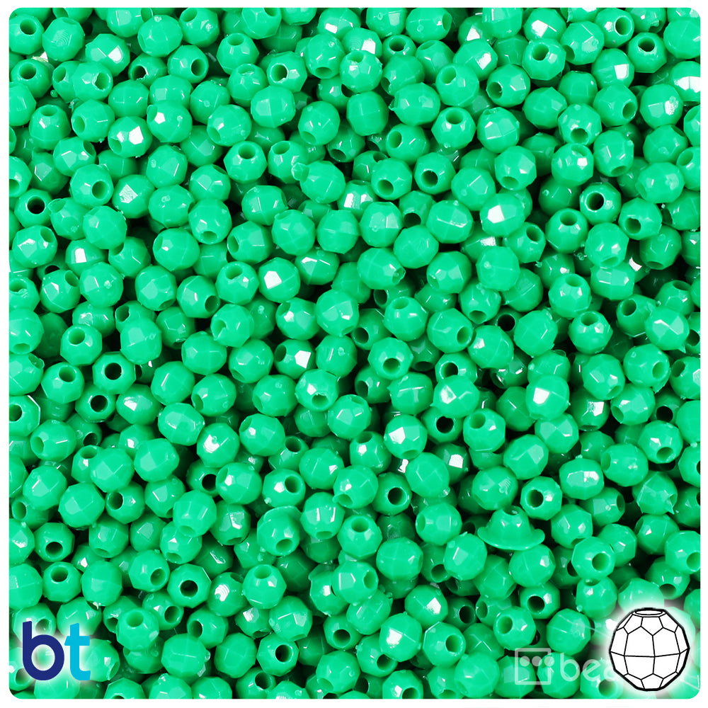 Green Opaque 4mm Faceted Round Plastic Beads (1350pcs)