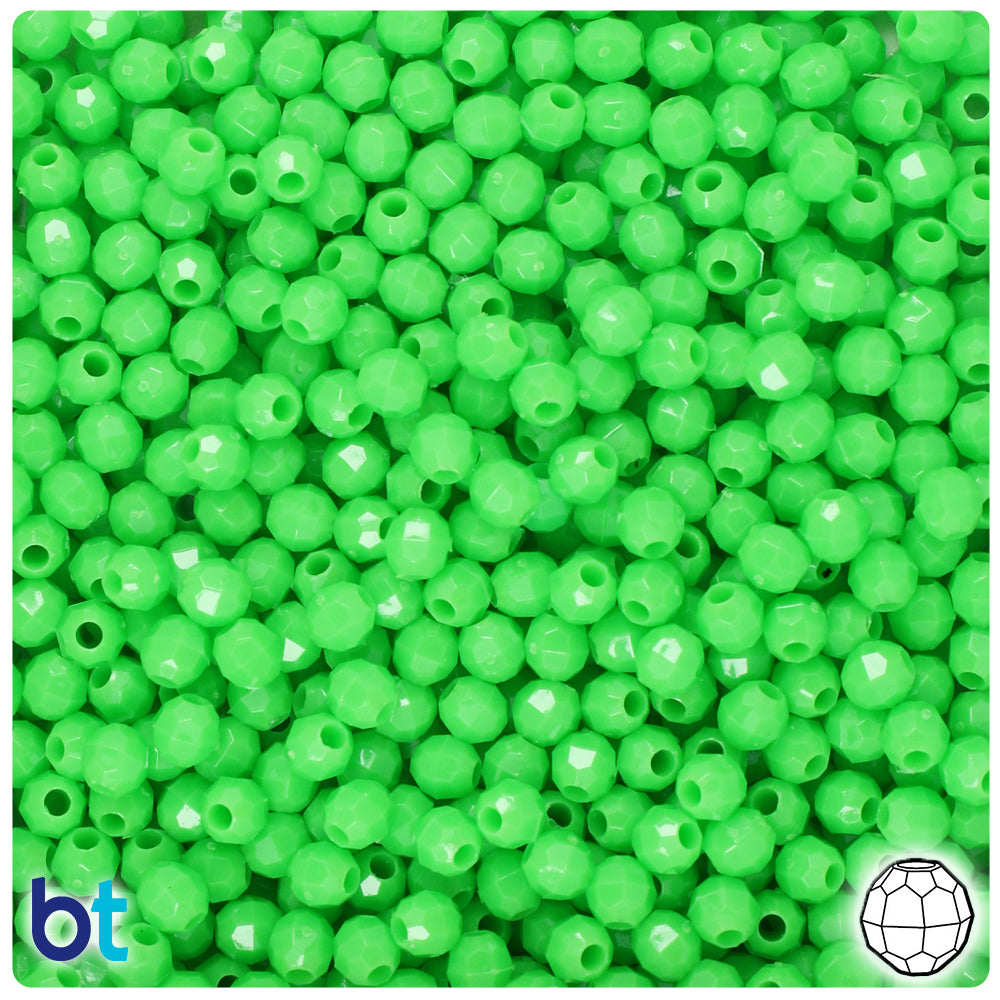 Lime Opaque 4mm Faceted Round Plastic Beads (1350pcs)