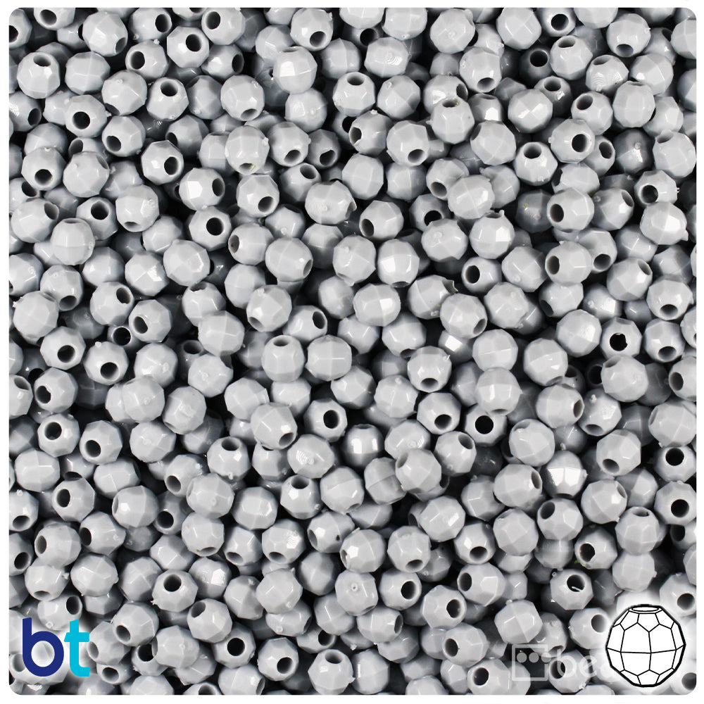 Grey Opaque 4mm Faceted Round Plastic Beads (1350pcs)