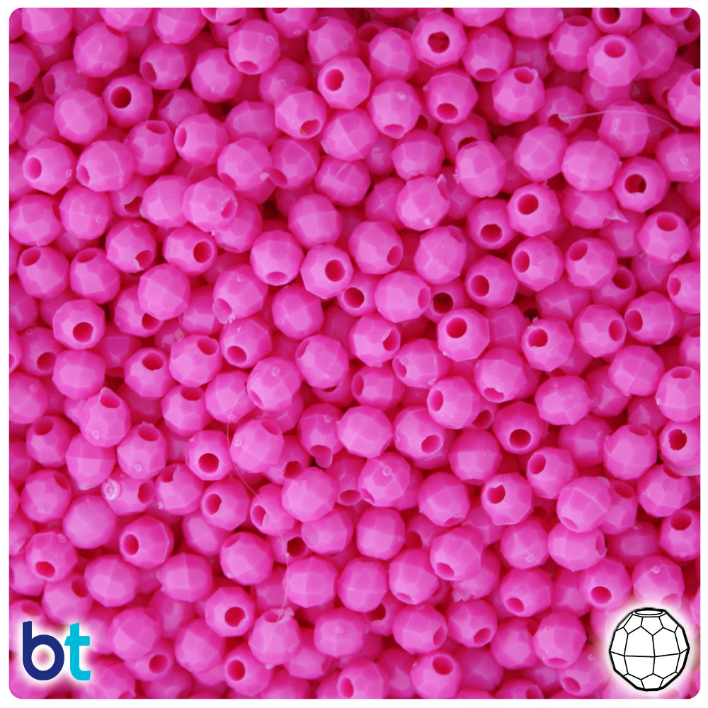 Dark Pink Opaque 4mm Faceted Round Plastic Beads (1350pcs)