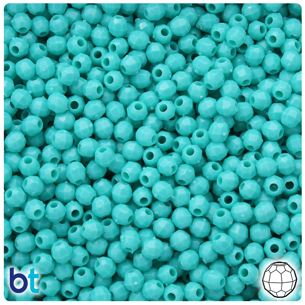 Light Turquoise Opaque 4mm Faceted Round Plastic Beads (1350pcs)