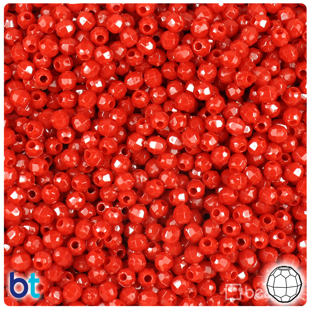 Red Opaque 4mm Faceted Round Plastic Beads (1350pcs)