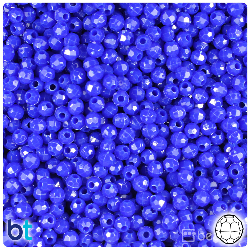 Royal Blue Opaque 4mm Faceted Round Plastic Beads (1350pcs)