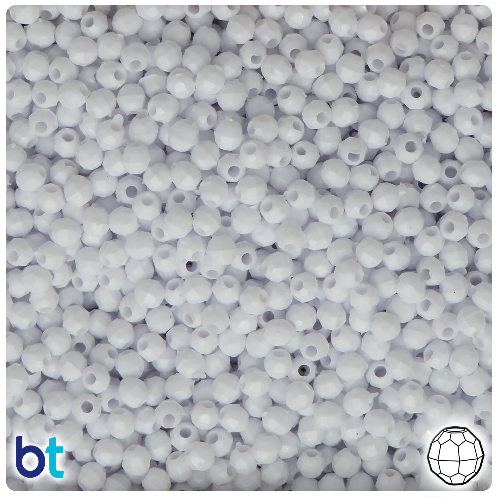 Bright White Opaque 4mm Faceted Round Plastic Beads (1350pcs)