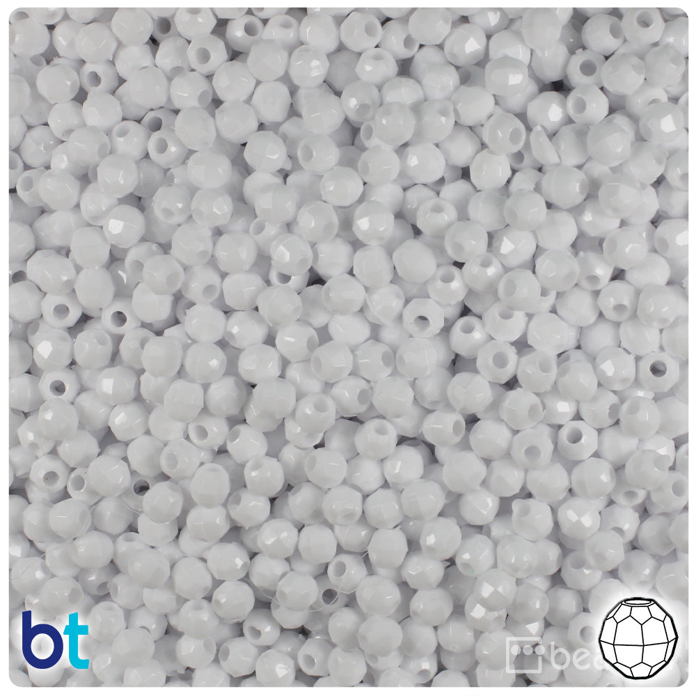 White Opaque 4mm Faceted Round Plastic Beads (1350pcs)