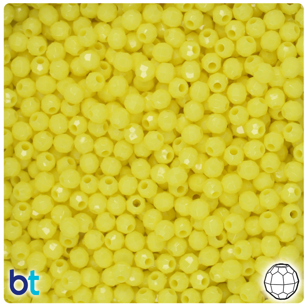 Yellow Opaque 4mm Faceted Round Plastic Beads (1350pcs)