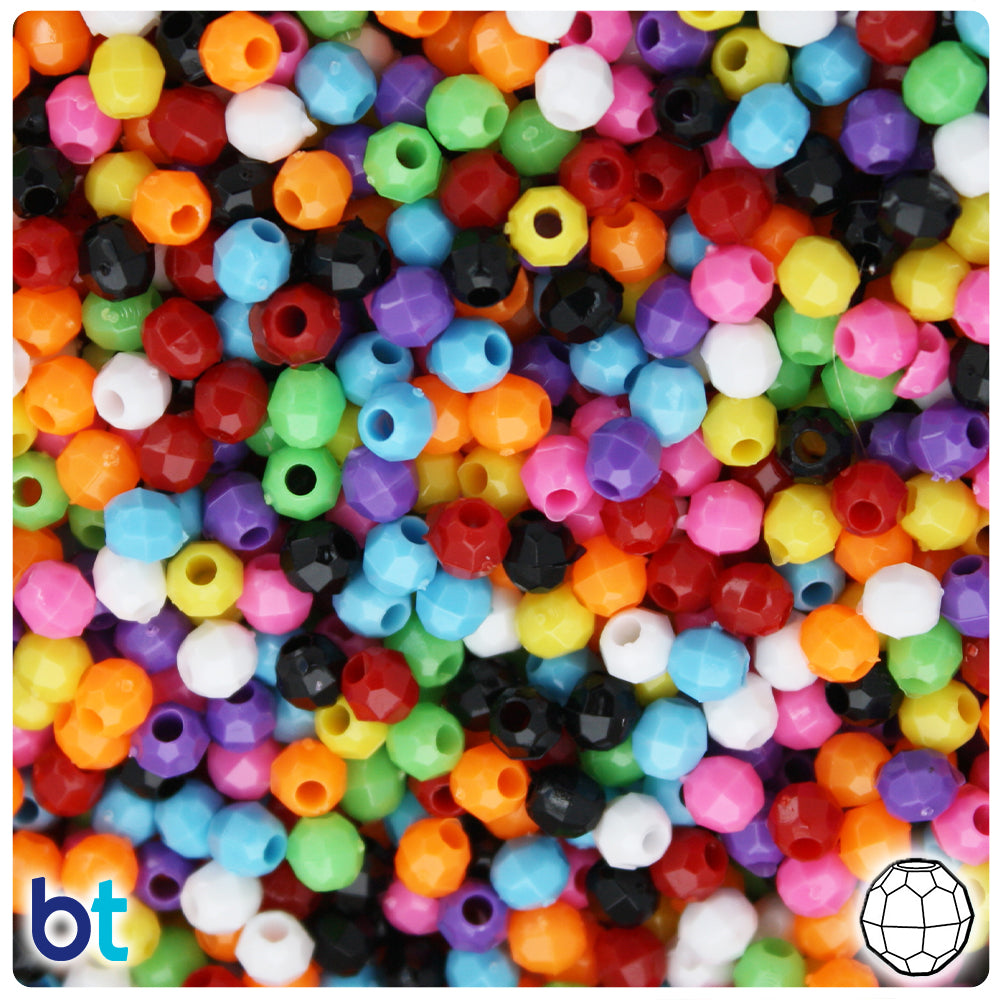 Opaque Mix 4mm Faceted Round Plastic Beads (1350pcs)