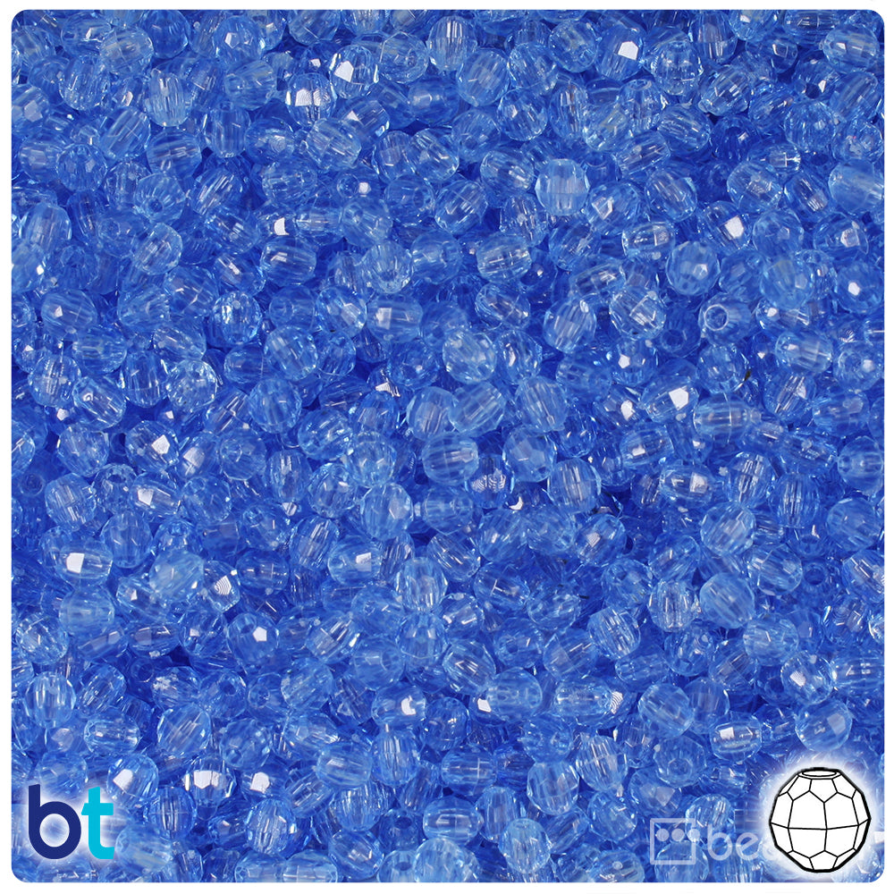Medium Sapphire Transparent 4mm Faceted Round Plastic Beads (1350pcs)