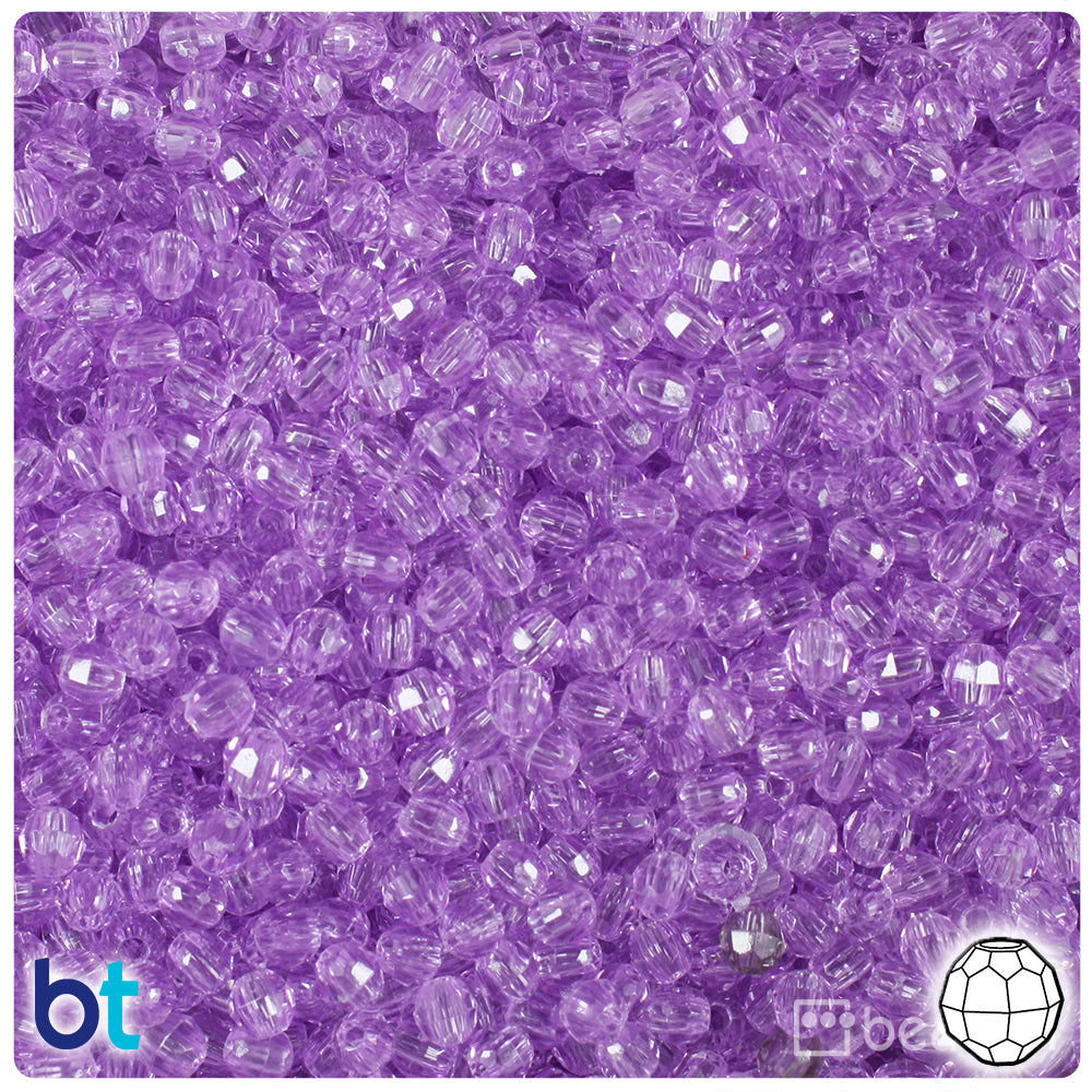 Light Amethyst Transparent 4mm Faceted Round Plastic Beads (1350pcs)