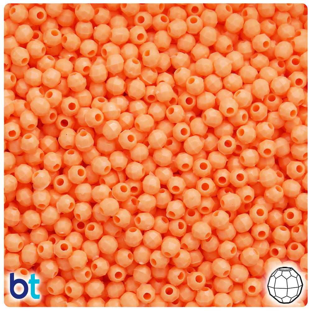 Peach Opaque 4mm Faceted Round Plastic Beads (1350pcs)