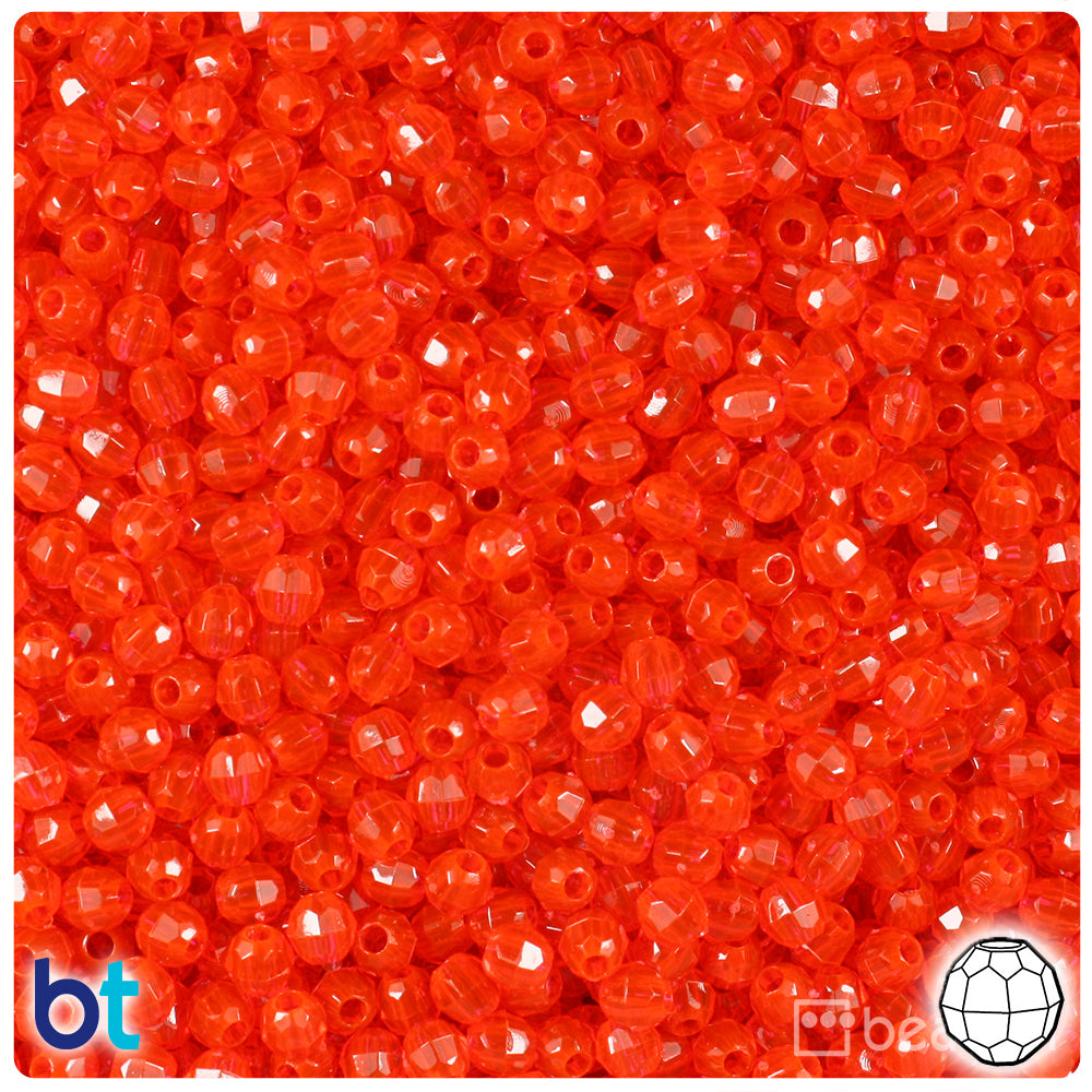 Fire Red Transparent 4mm Faceted Round Plastic Beads (1350pcs)
