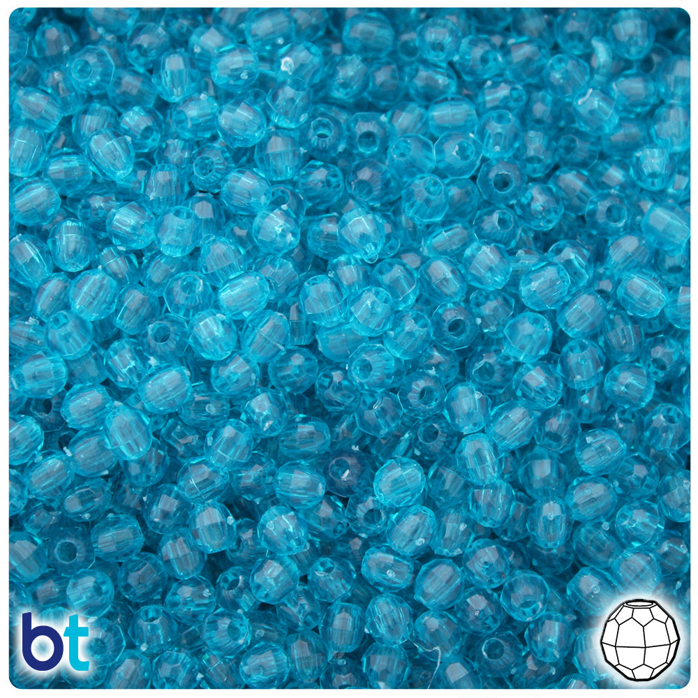 Teal Transparent 4mm Faceted Round Plastic Beads (1350pcs)