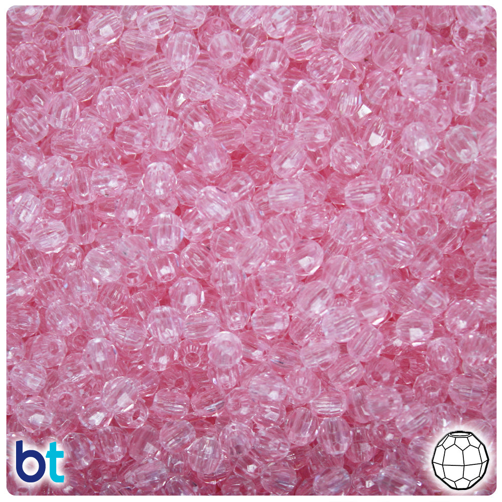 Pale Pink Transparent 4mm Faceted Round Plastic Beads (1350pcs)