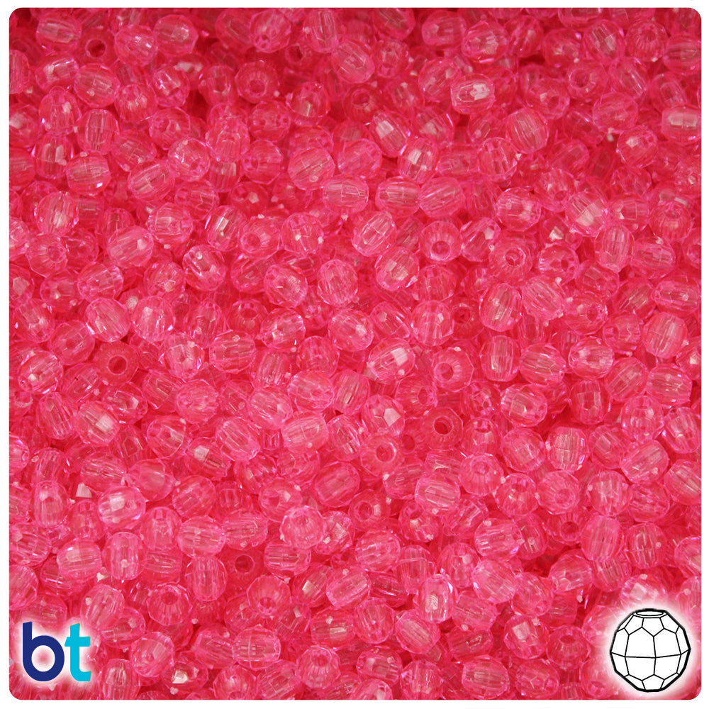 Medium Pink Transparent 4mm Faceted Round Plastic Beads (1350pcs)