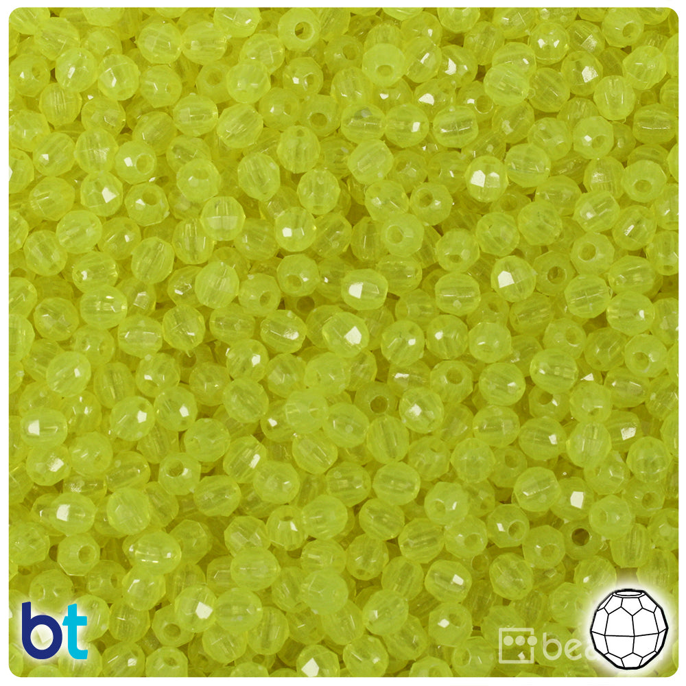Yellow Glow 4mm Faceted Round Plastic Beads (1350pcs)