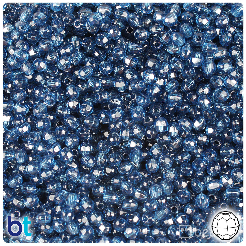 Montana Blue Transparent 4mm Faceted Round Plastic Beads (1350pcs)