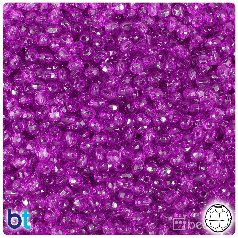 Lilac Transparent 4mm Faceted Round Plastic Beads (1350pcs)