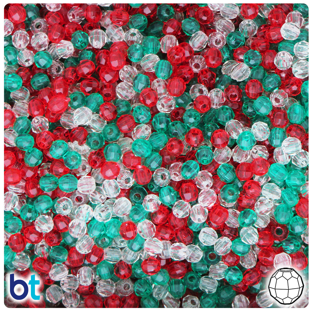 Christmas Transparent Mix 4mm Faceted Round Plastic Beads (1350pcs)