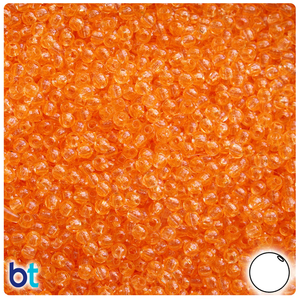 Orange Transparent 3mm Round Plastic Beads (28g)