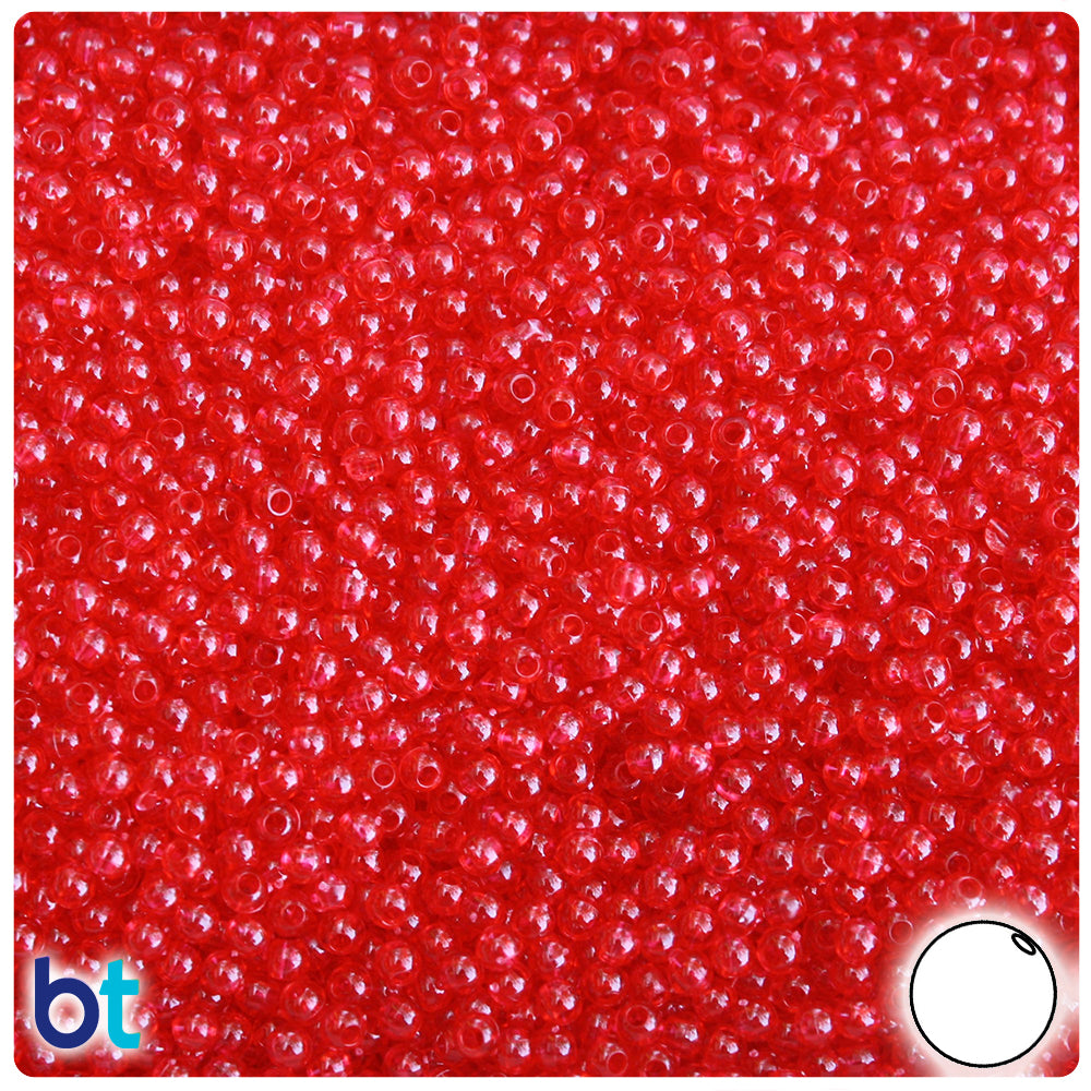 Ruby Transparent 3mm Round Plastic Beads (28g)